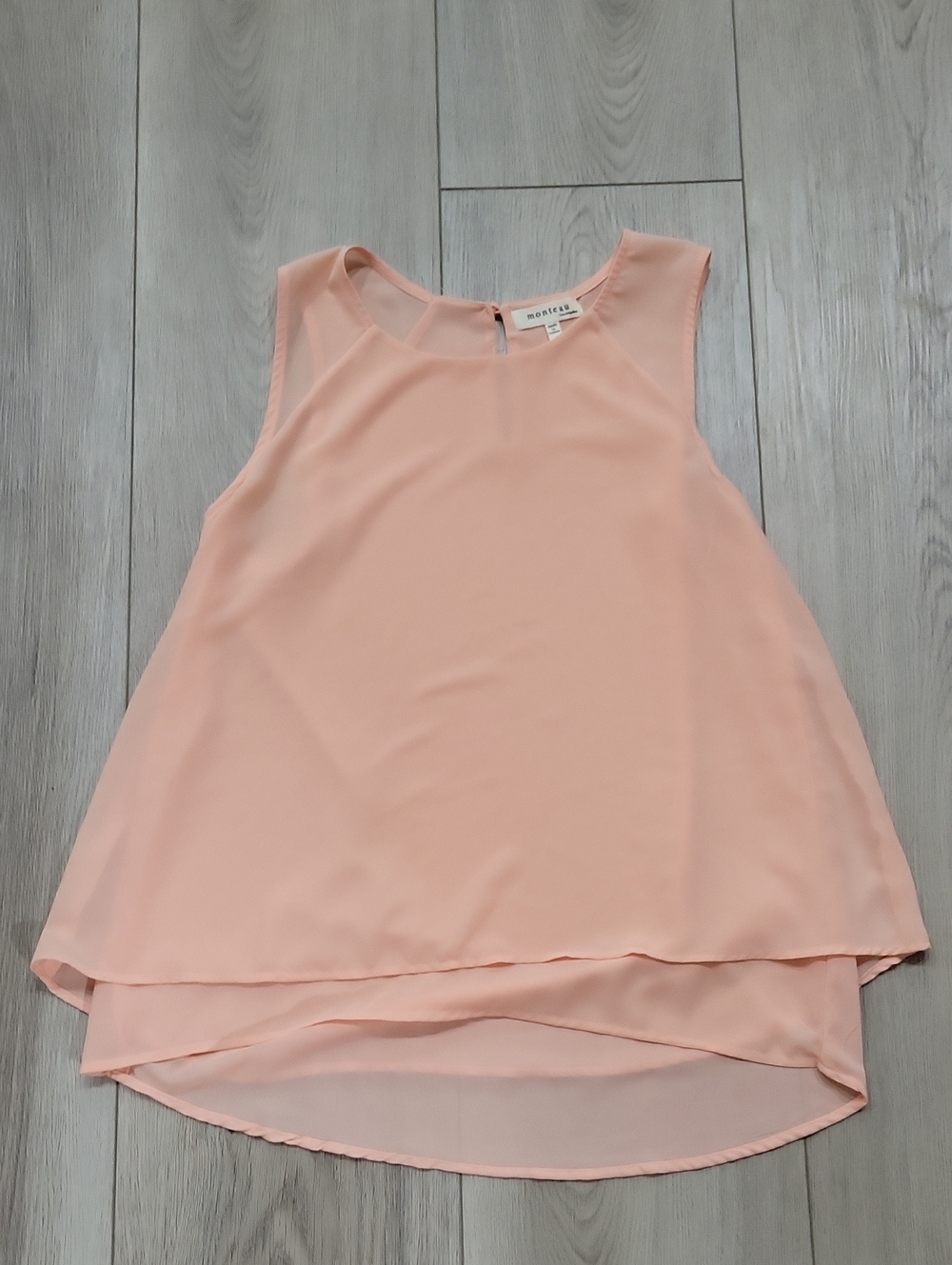Monteau Peach Pink Sleeveless Layered Chiffon Blouse